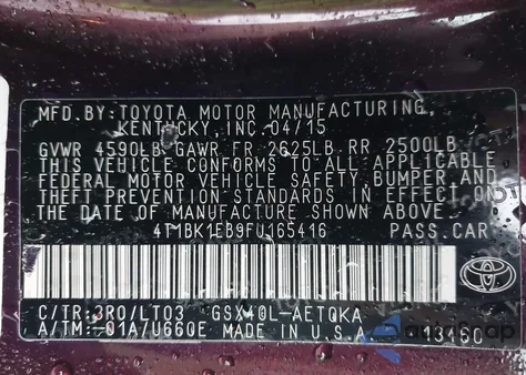 2015 Toyota Avalon Xle Touring z USA, uszkodzony, nr VIN 4T1BK1EB9FU165416